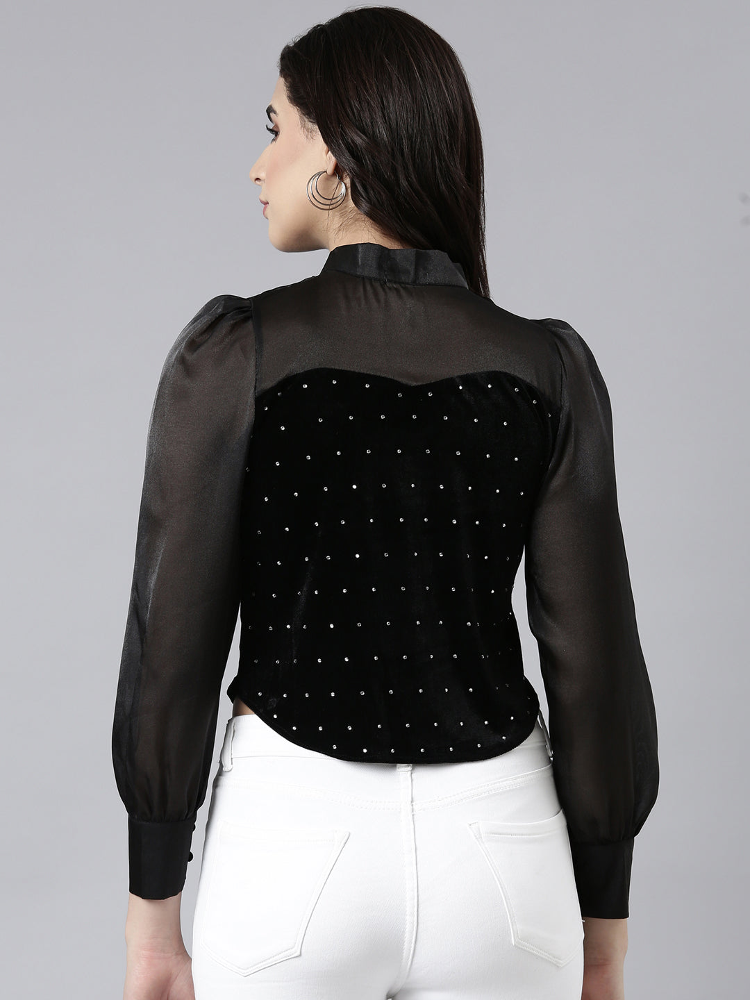 Women Embellished Black Top