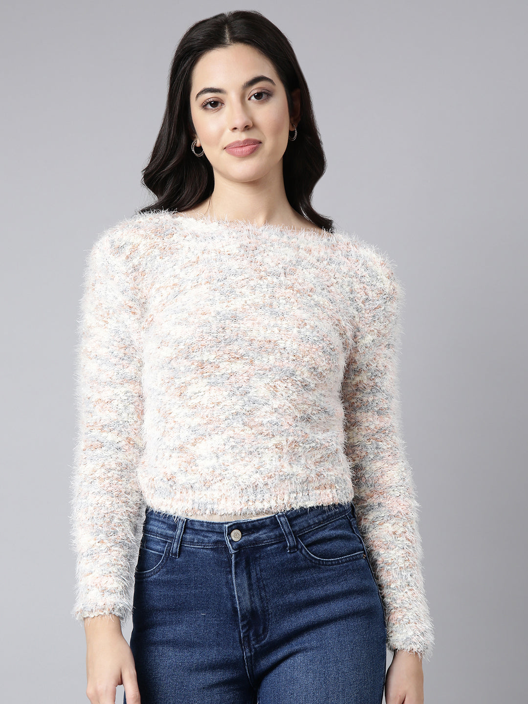 Women's Self Design Cream Top