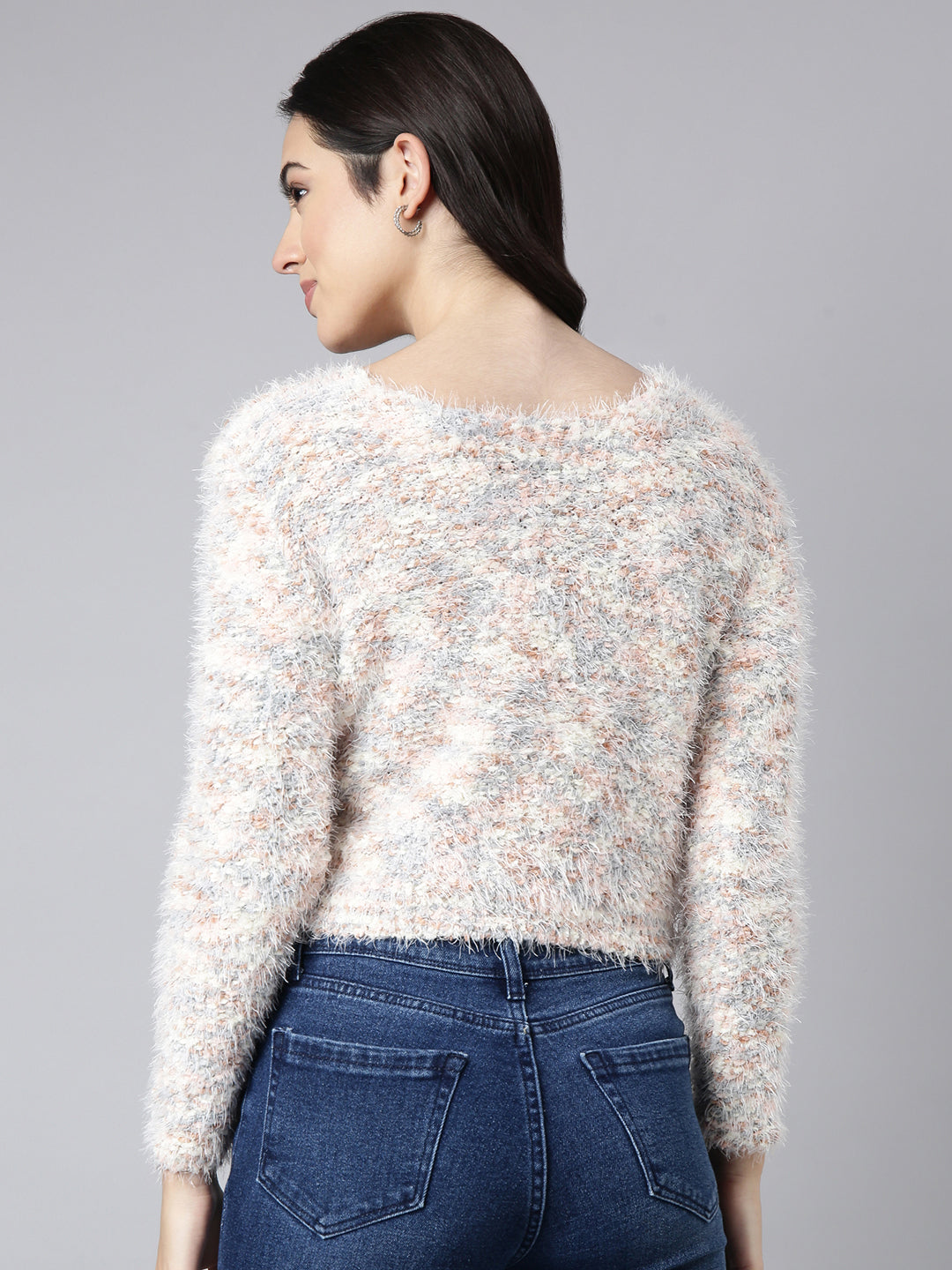 Women's Self Design Cream Top