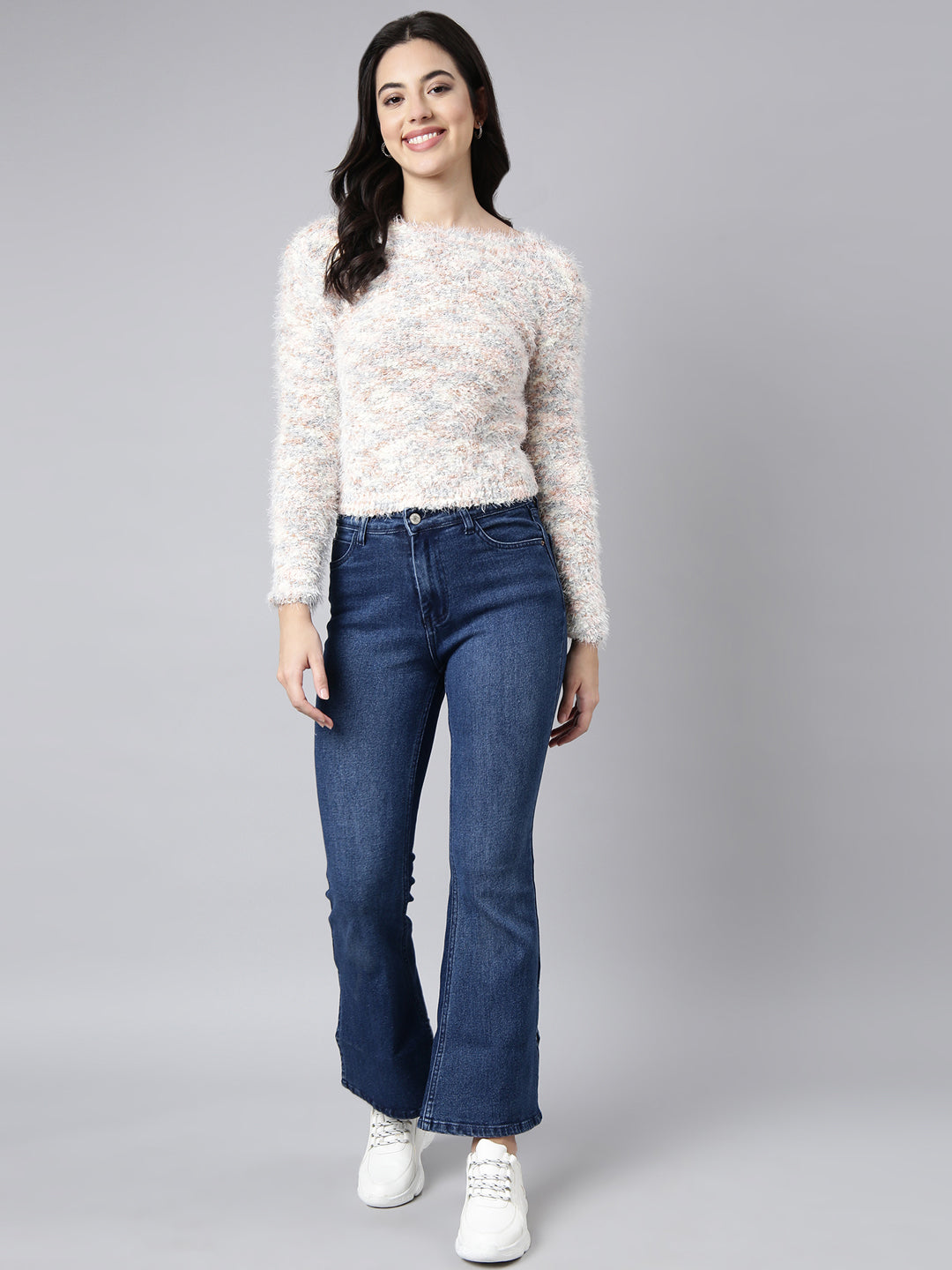 Women's Self Design Cream Top