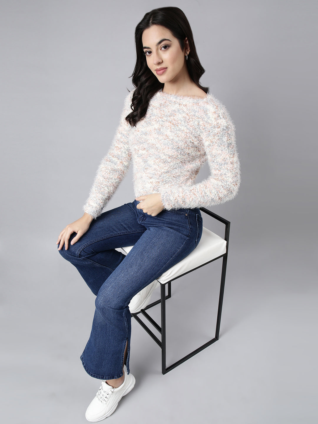 Women's Self Design Cream Top