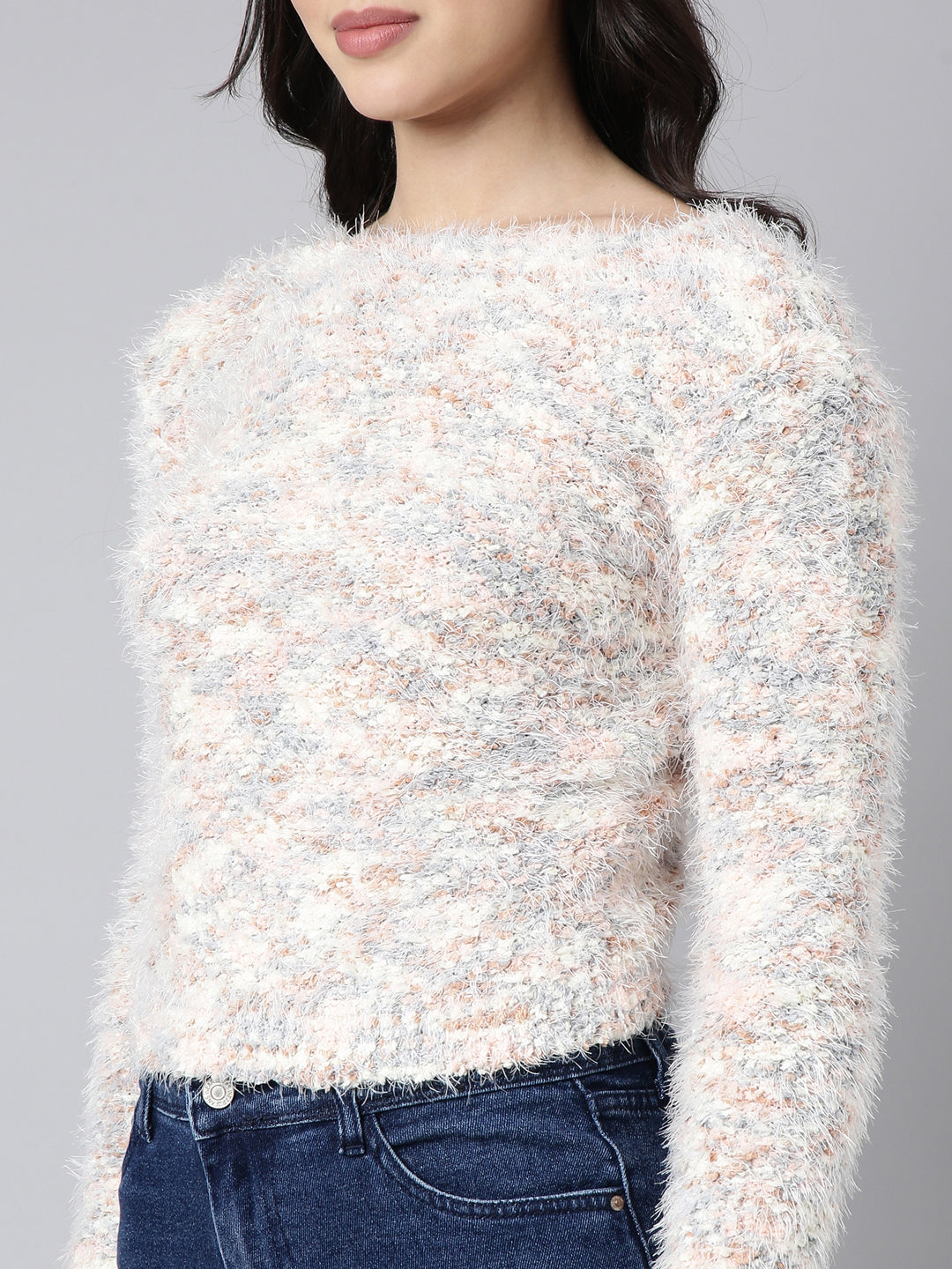 Women's Self Design Cream Top