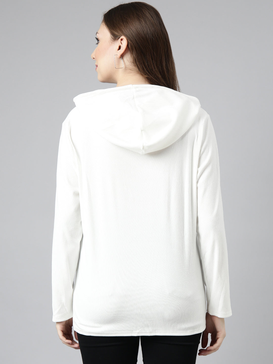 Women Off White Solid Pullover Sweatshirt