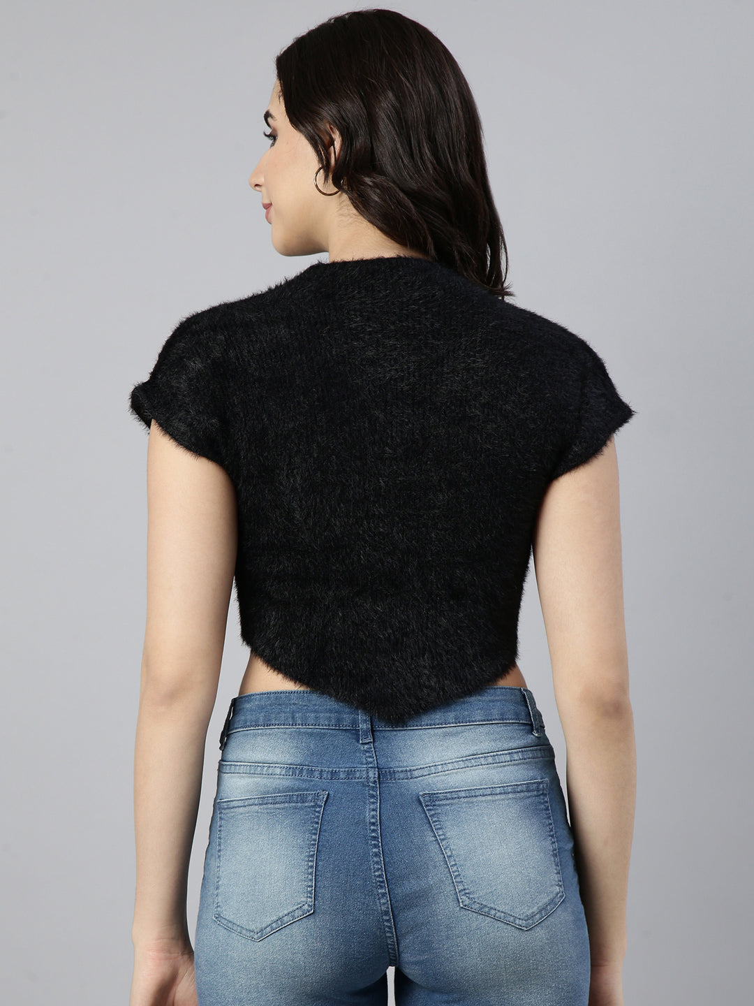 Women Solid Black Crop Top