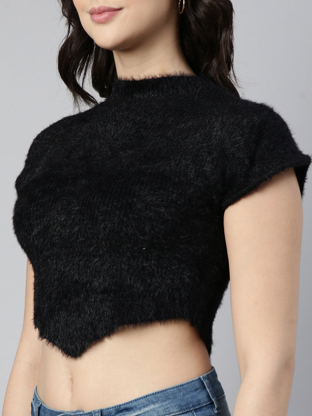 Women Solid Black Crop Top