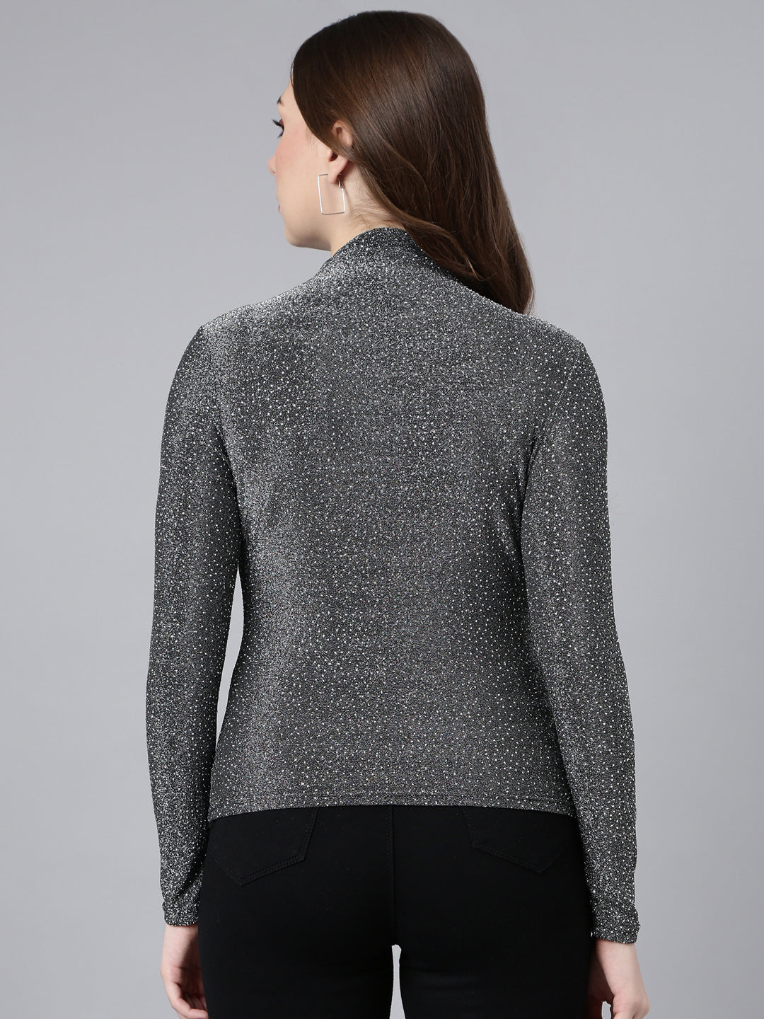 Women Grey Solid Fitted Top