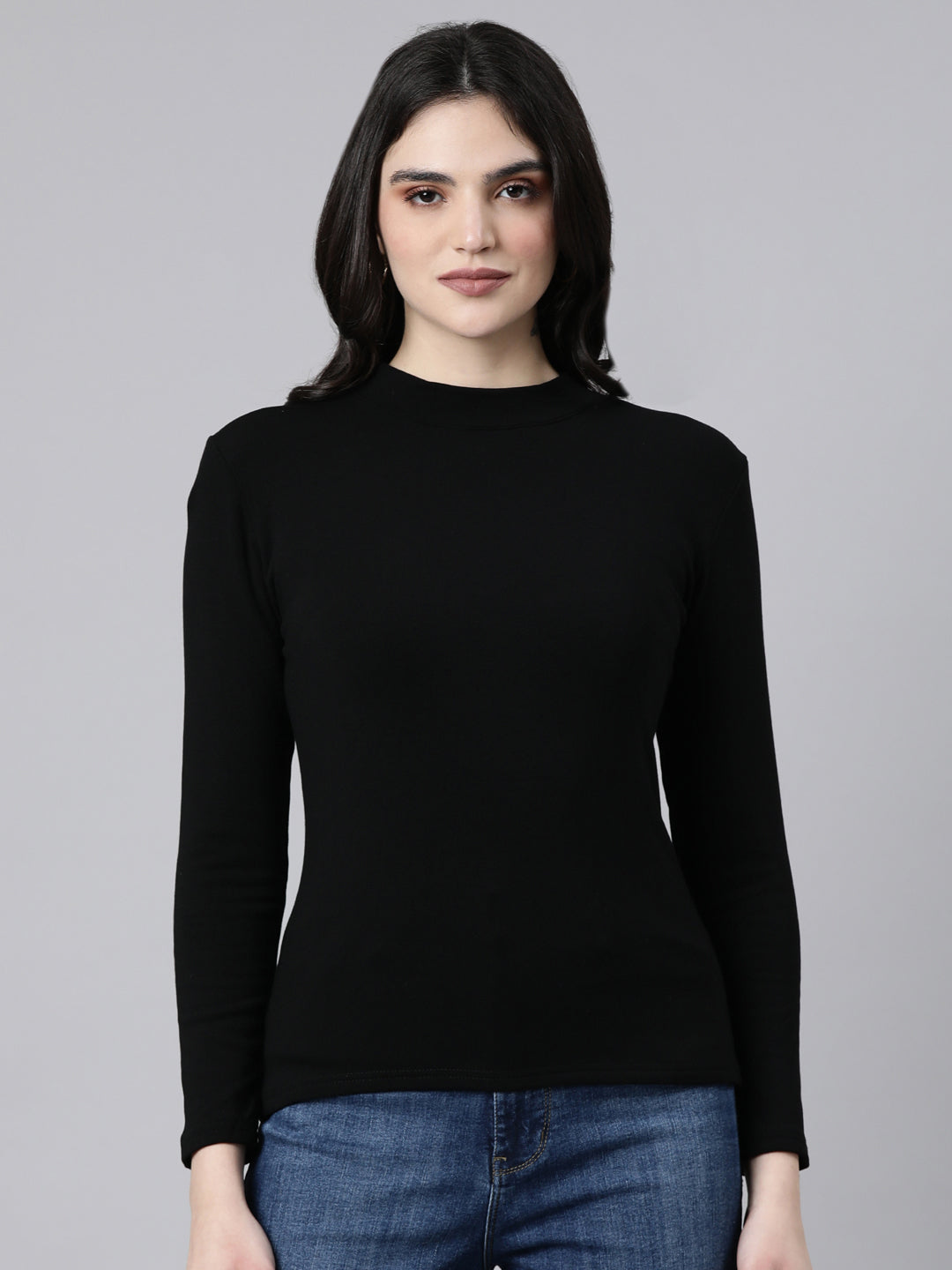 Women Solid Black Top