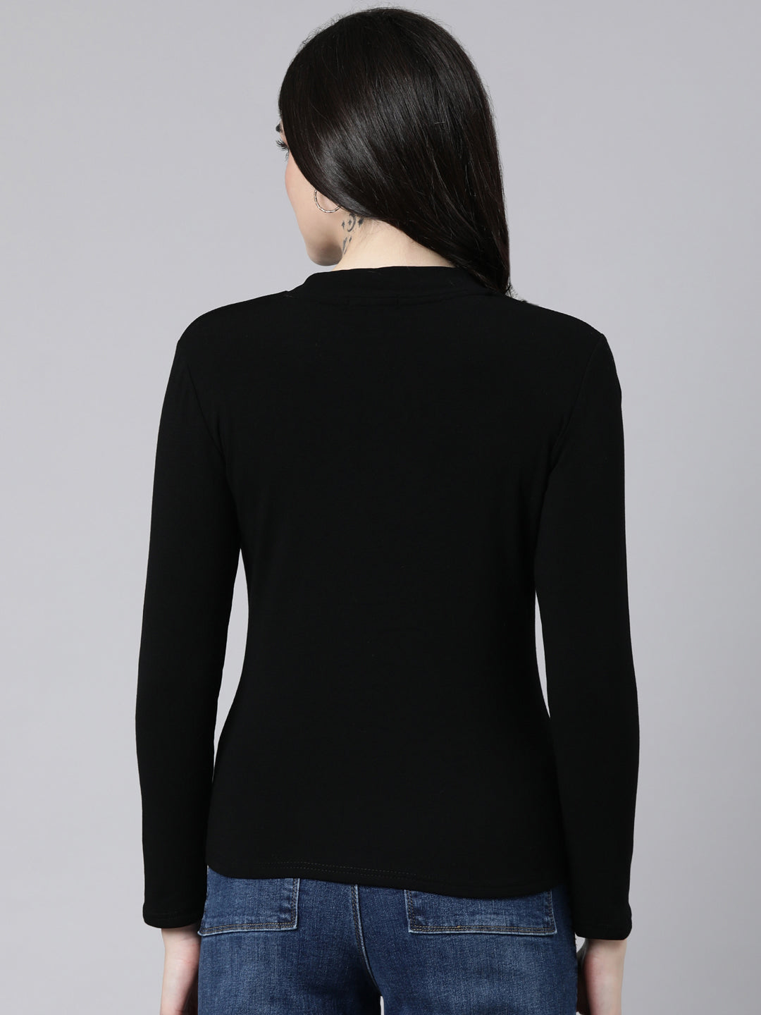 Women Solid Black Top