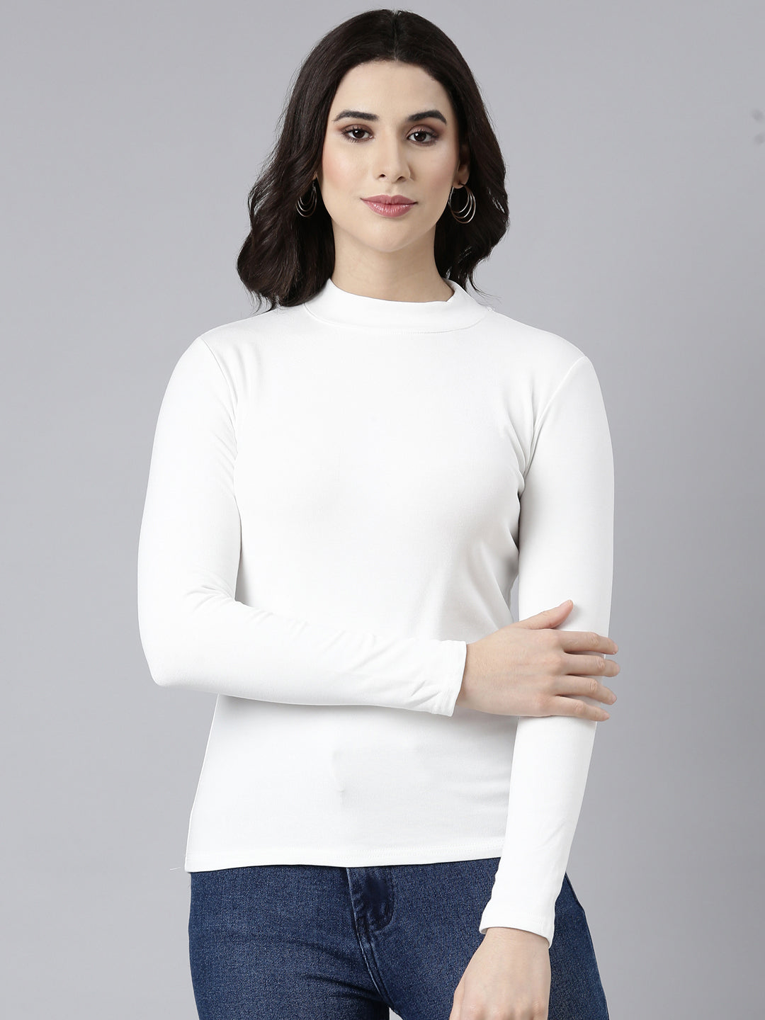 Women Solid Off White Top