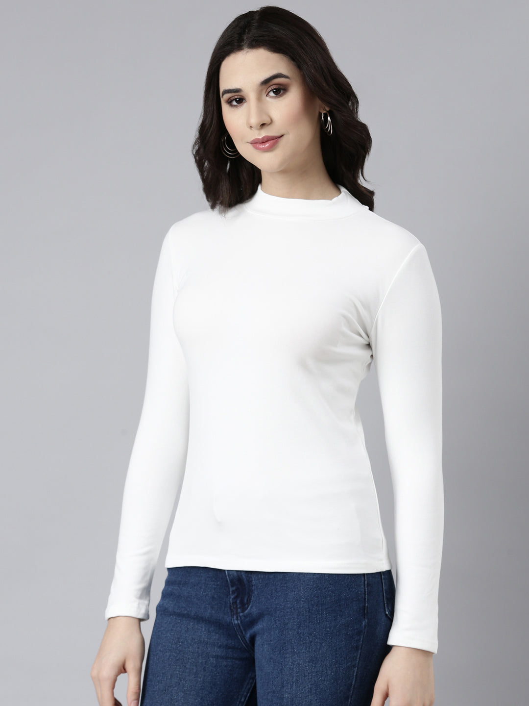 Women Solid Off White Top