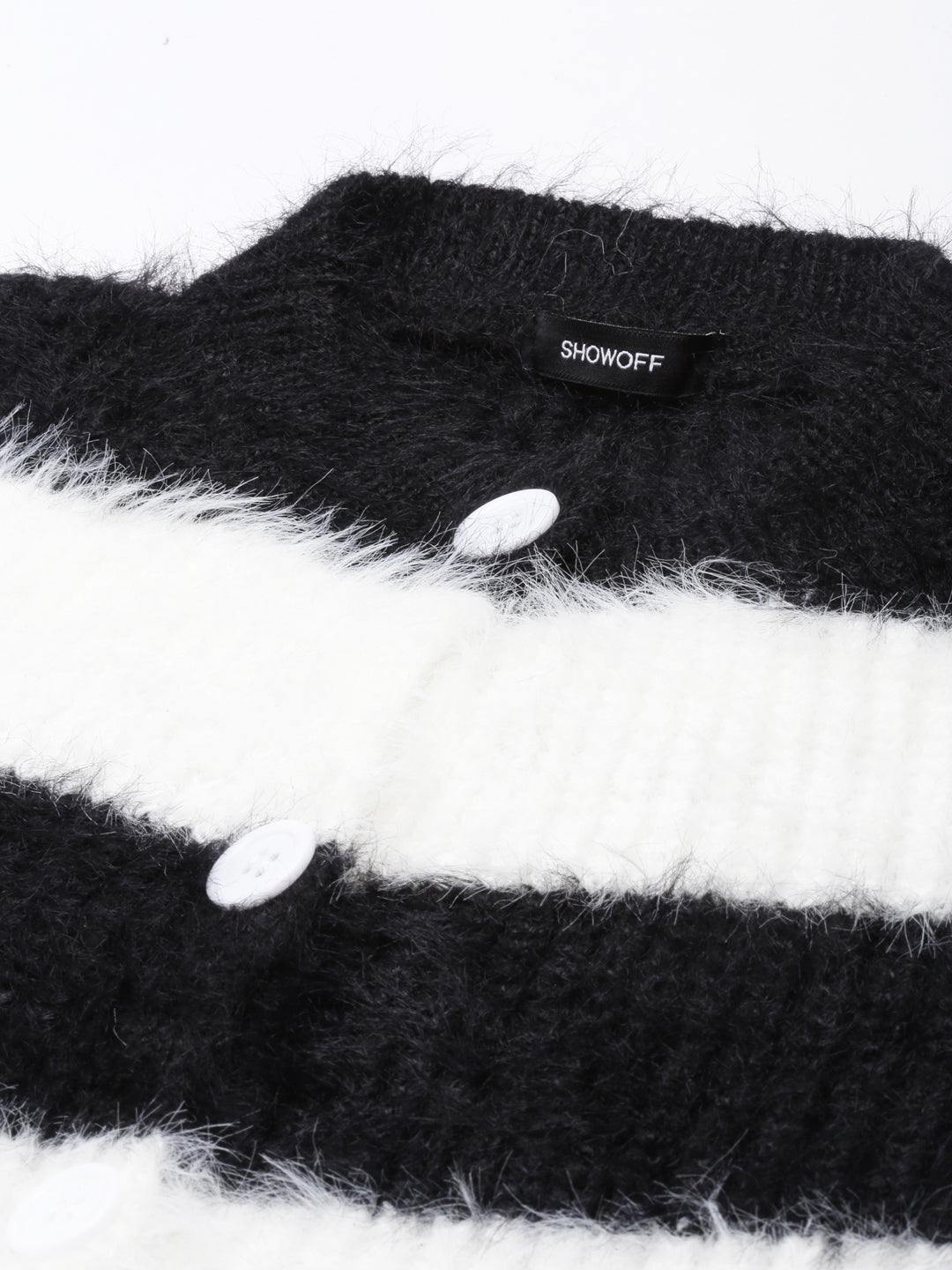 Women's Black Striped Crop Cardigan