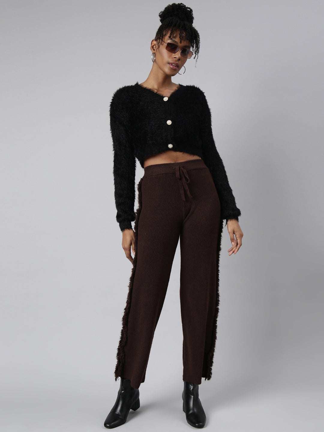 Women Solid Black Crop Cardigan