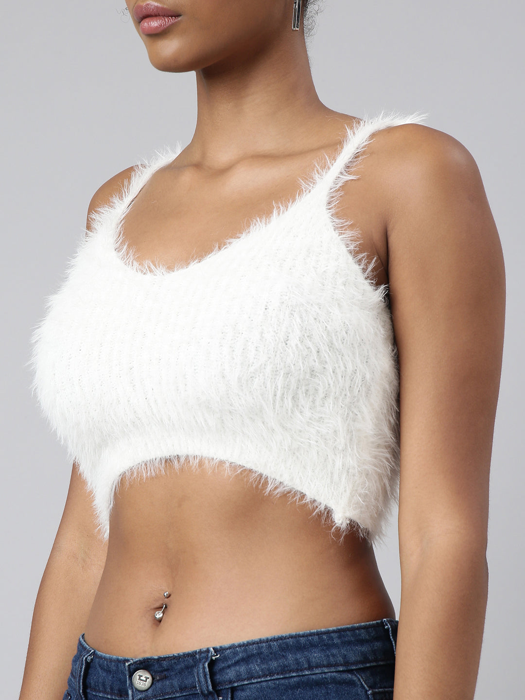 Women Solid Off White Crop Cardigan