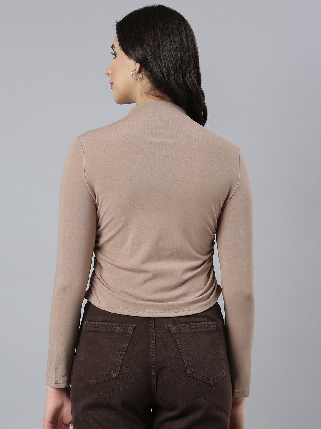 Women Solid Beige Fitted Top