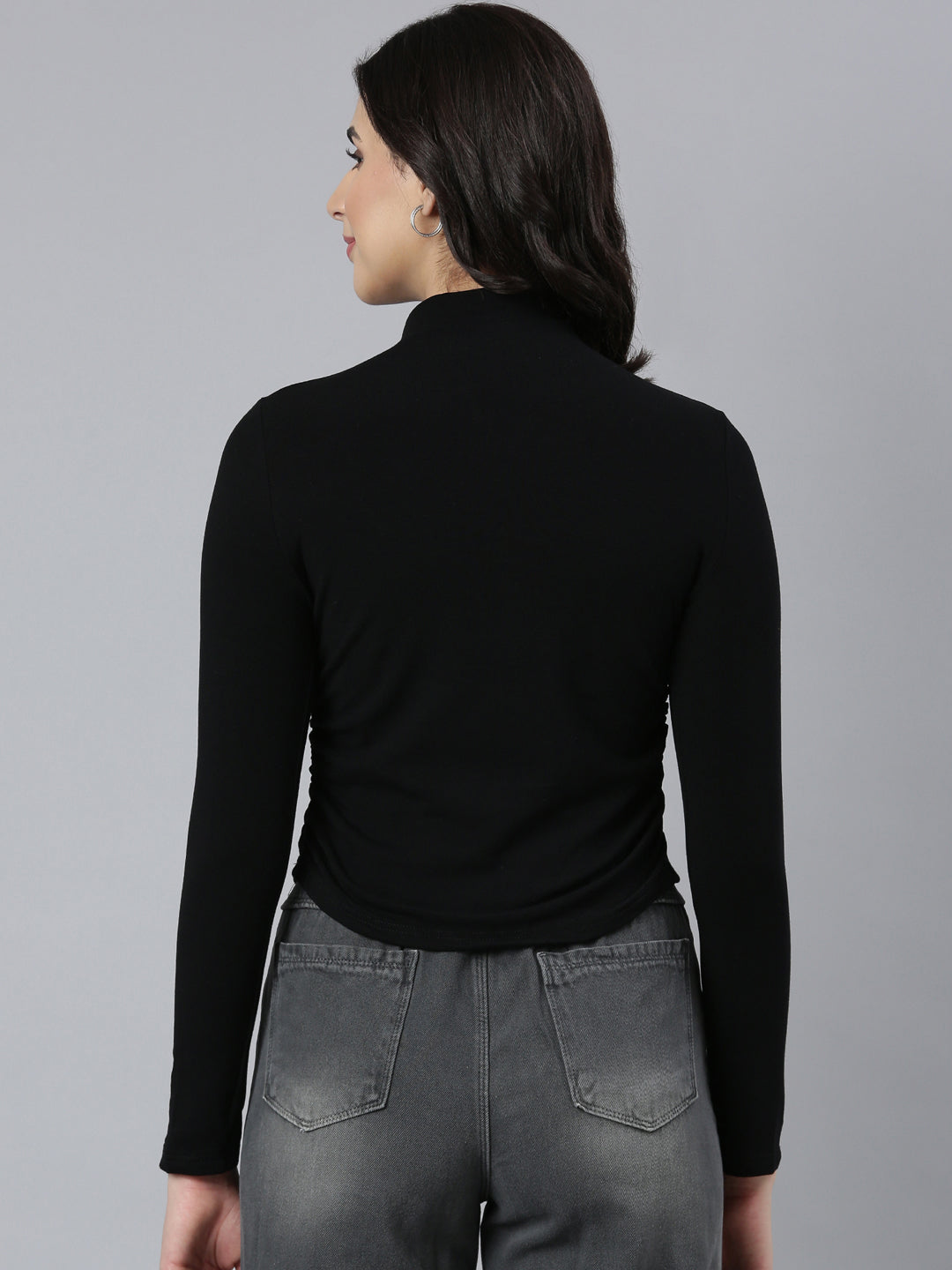 Women Solid Black Fitted Top