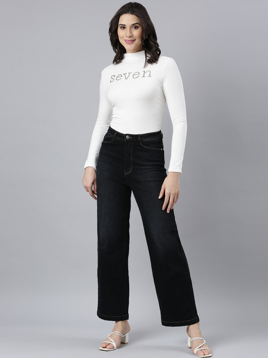 Women Solid Off White Fitted Top