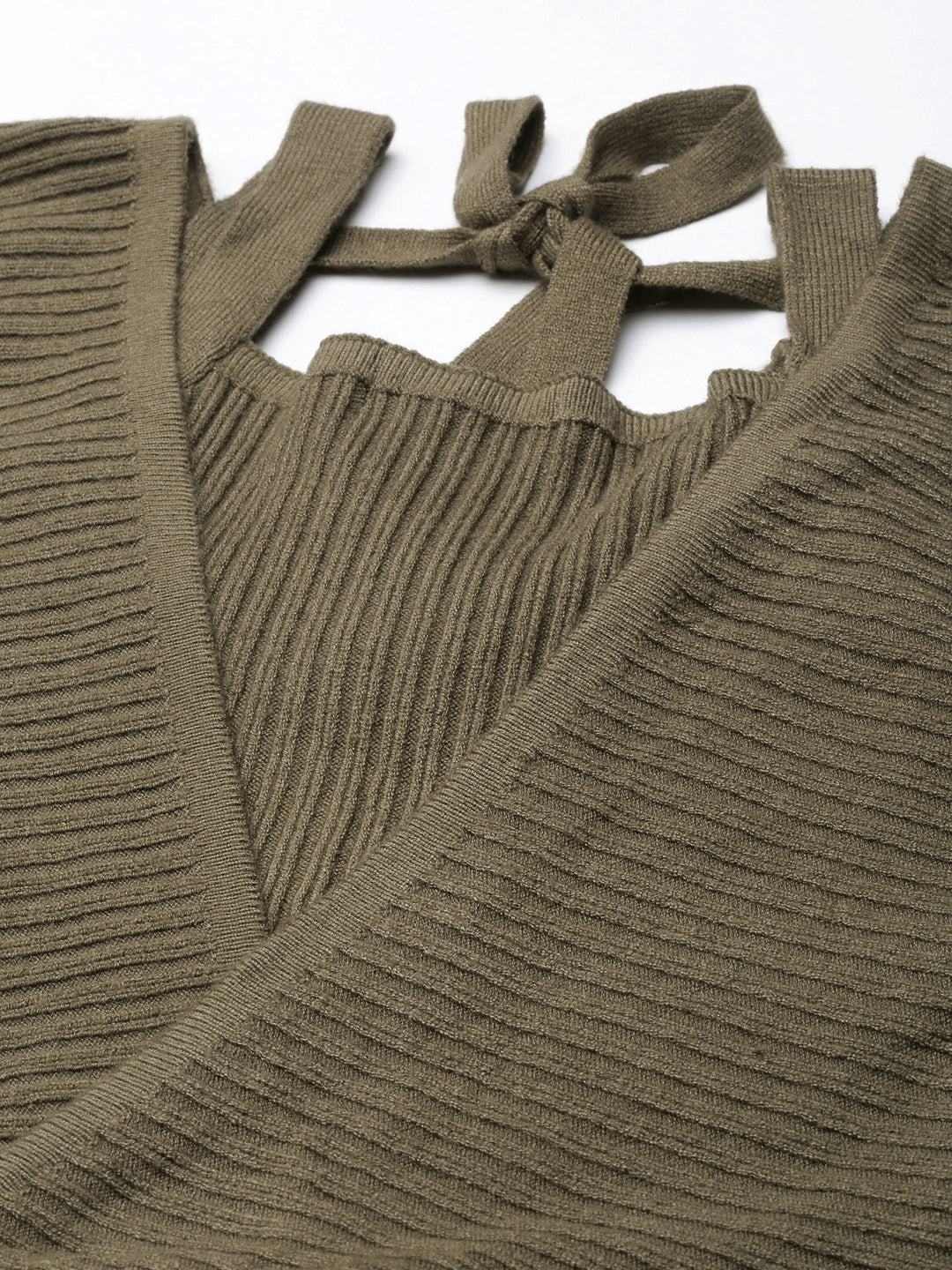 Women's Solid Olive Cinched Waist Top Comes with Attached Inner Top