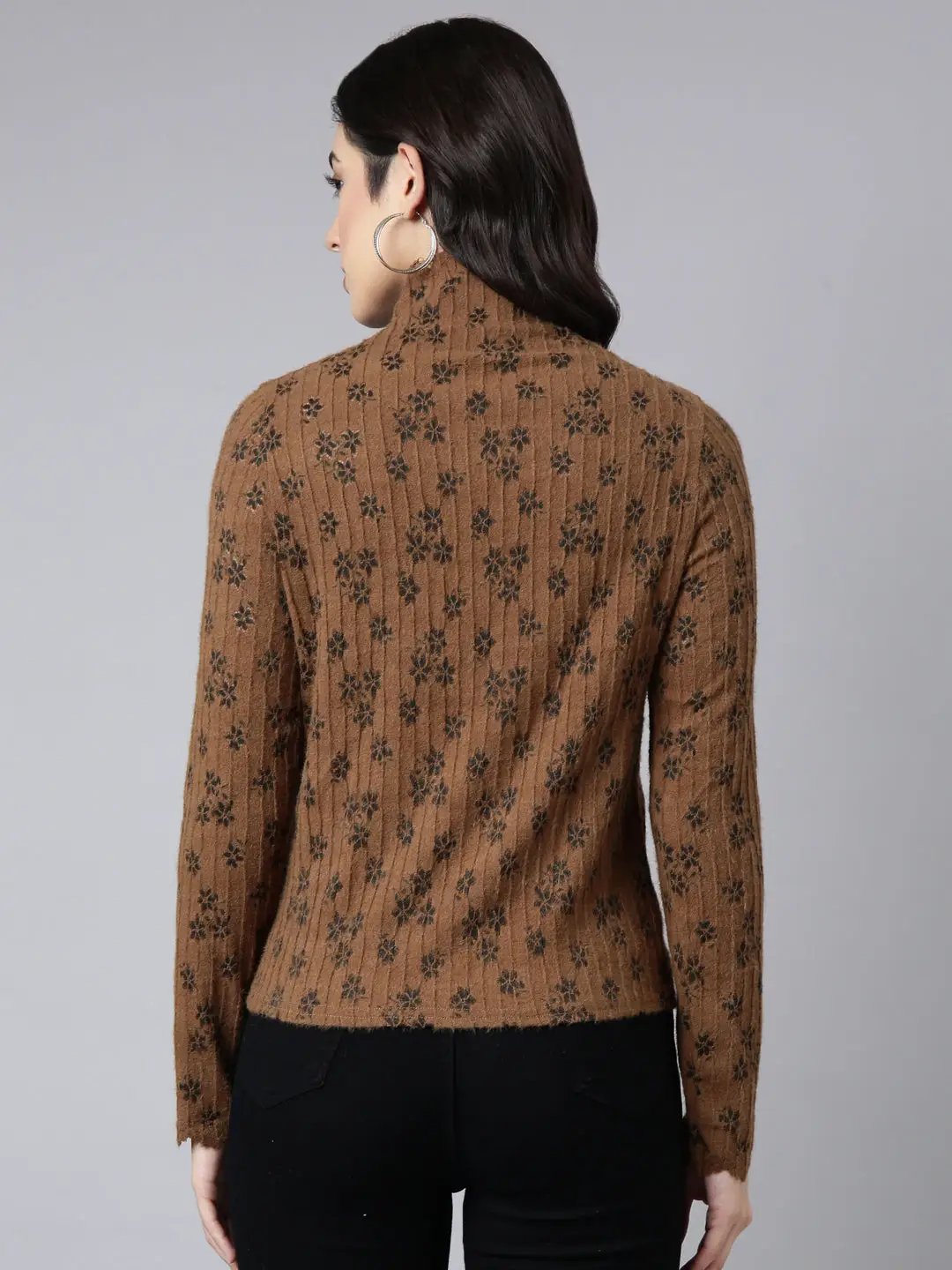Women's Self Design Brown Top