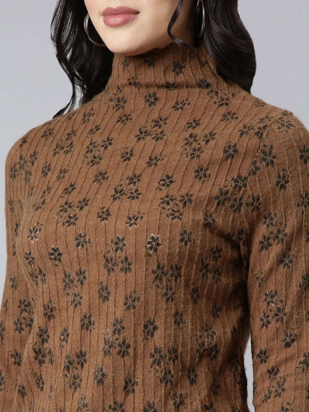 Women's Self Design Brown Top