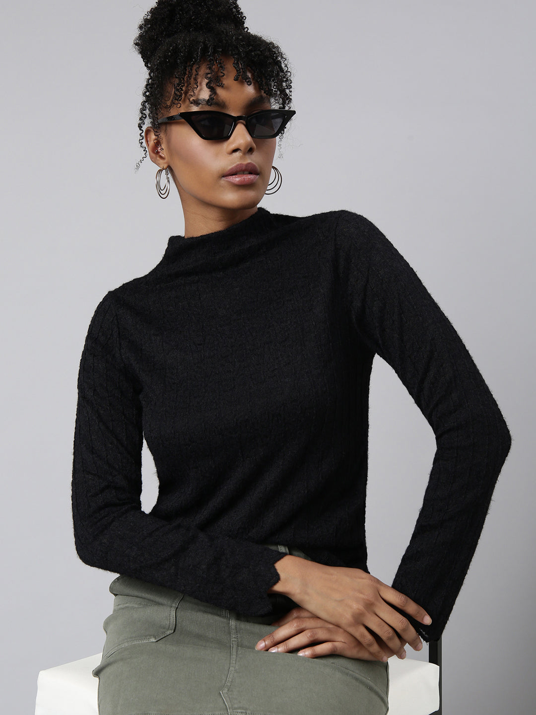 Women Black Solid Top