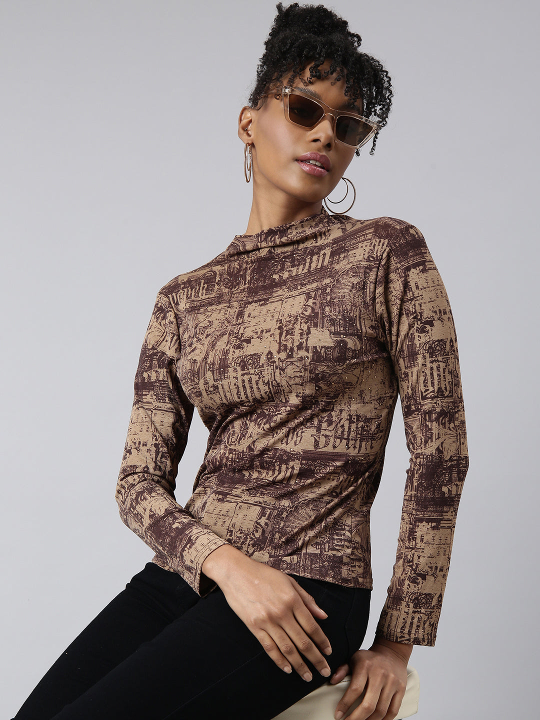 Women Brown Abstract Top