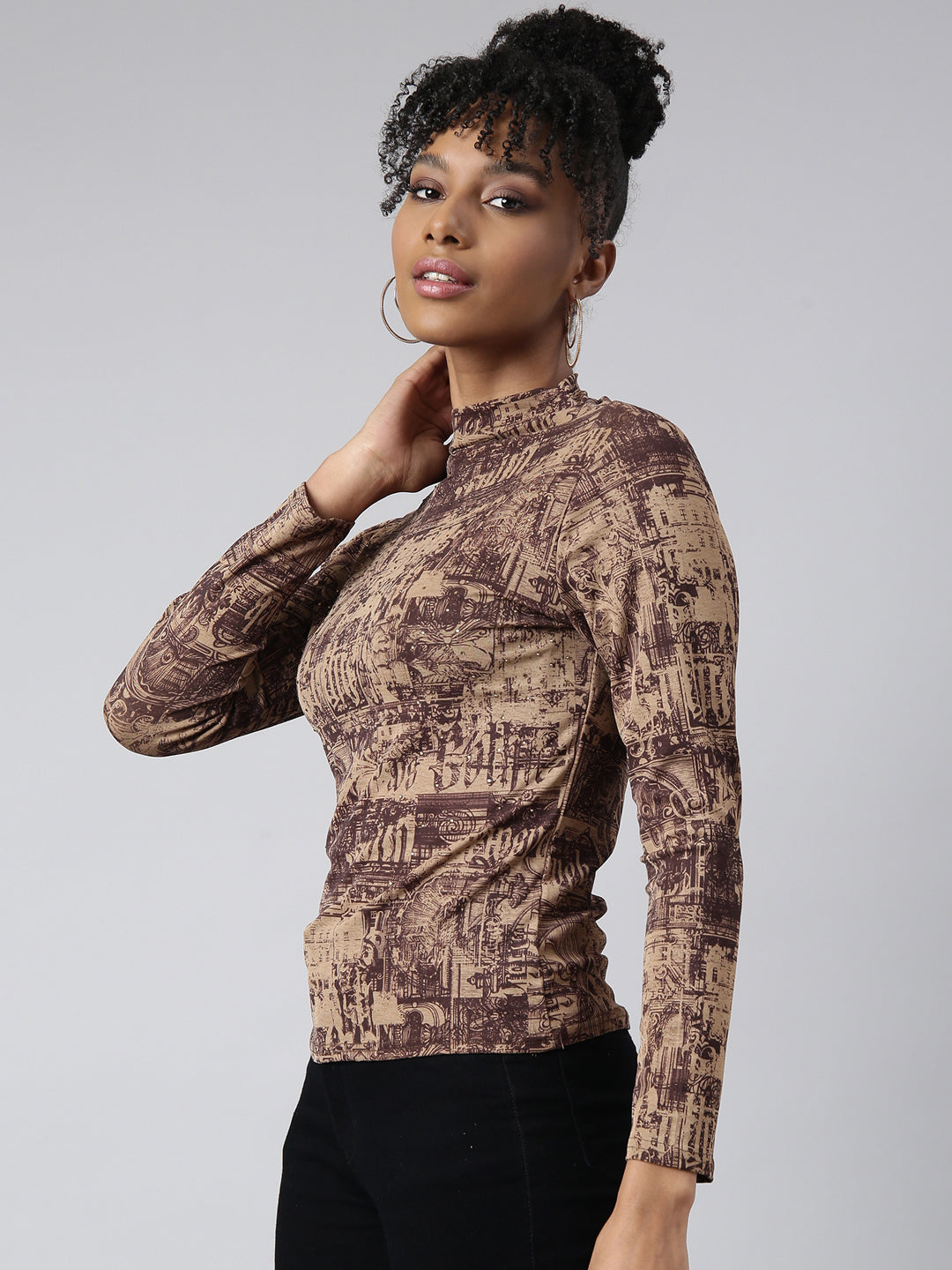 Women Brown Abstract Top