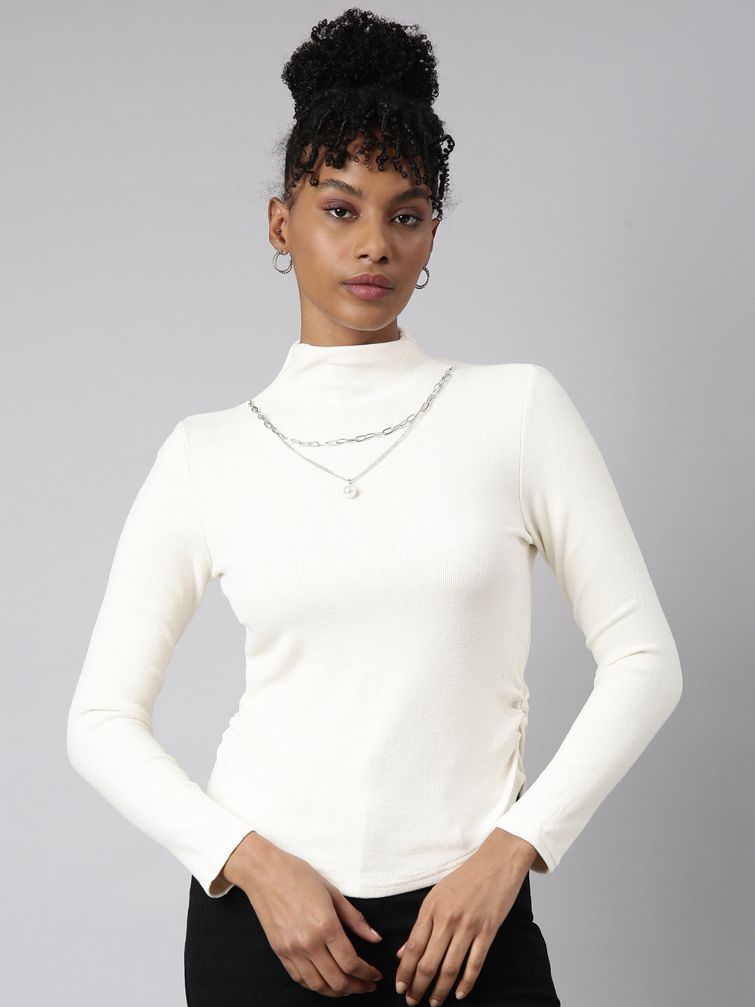 Women Cream Solid Top