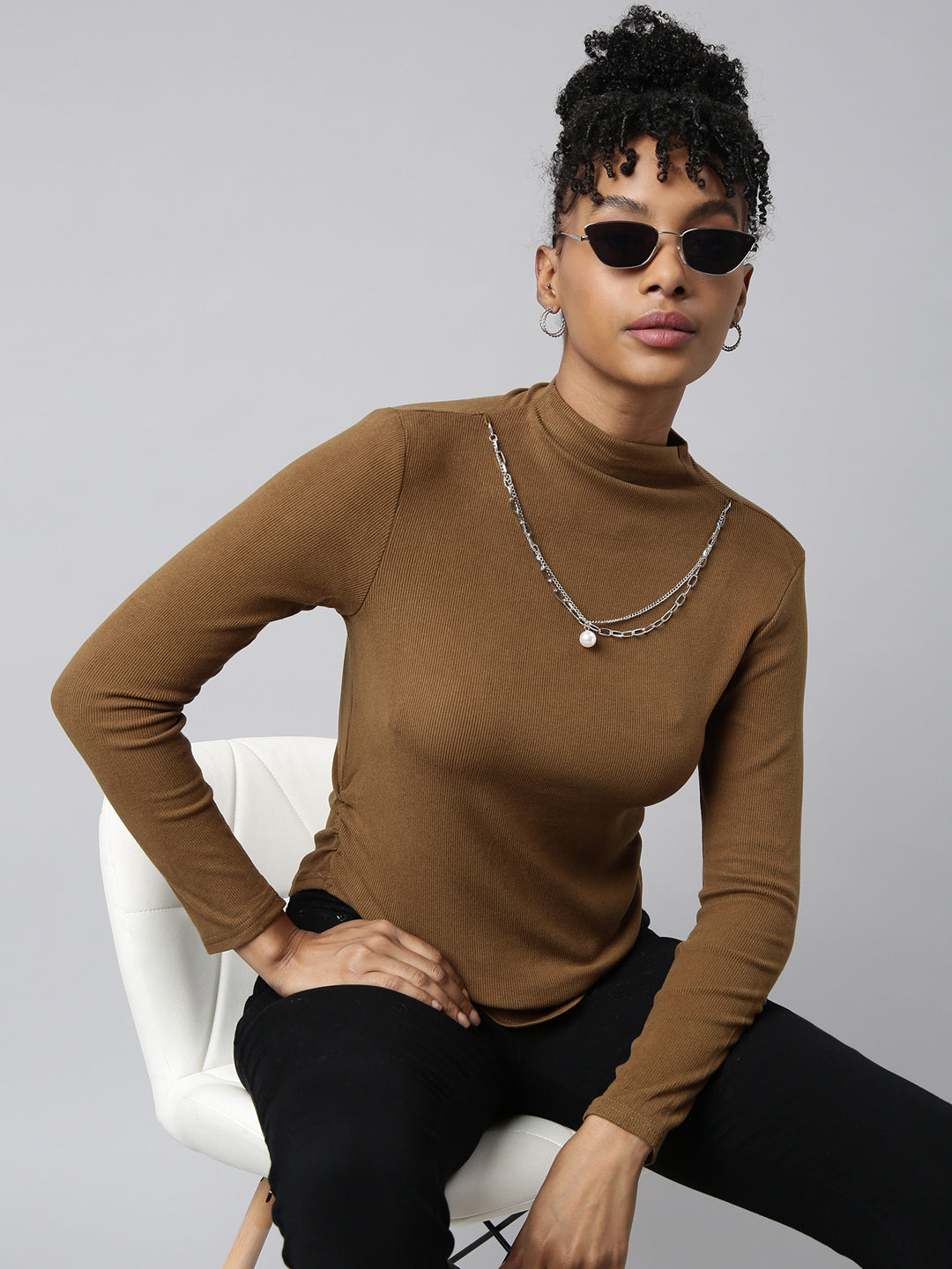 Women Olive Solid Top