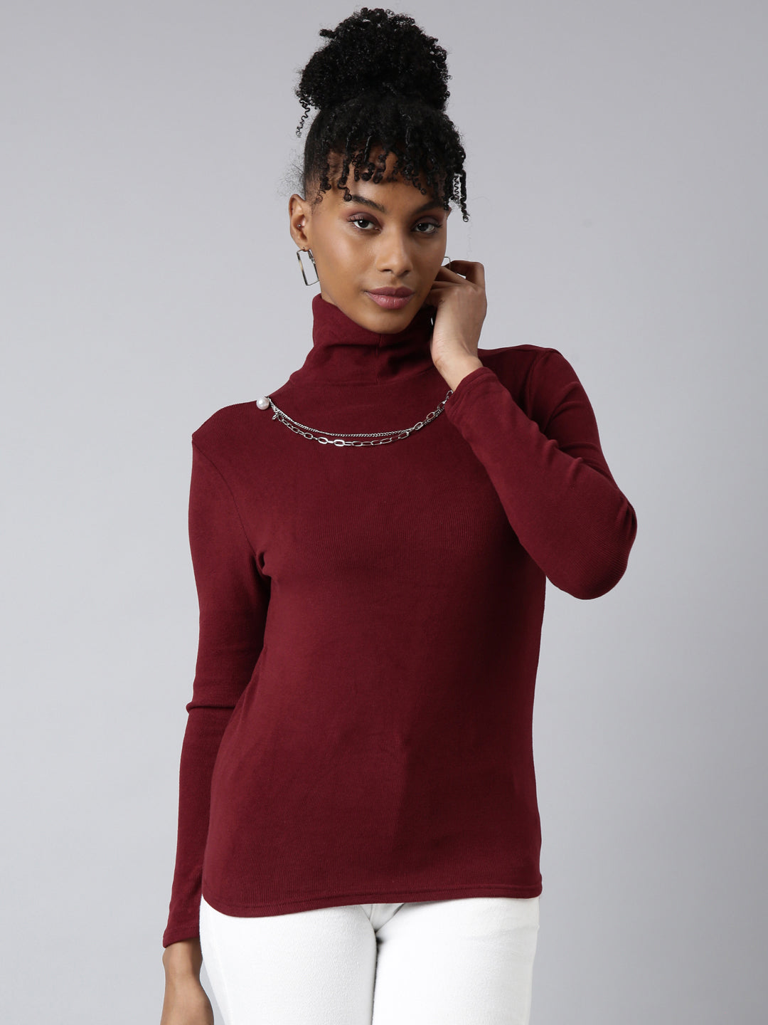 Women Maroon Solid Top