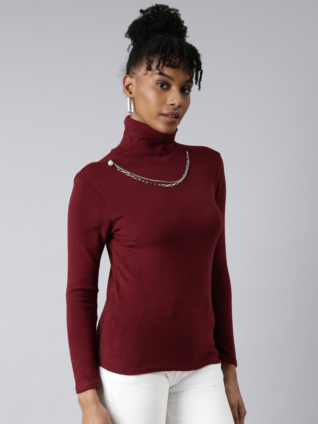 Women Maroon Solid Top