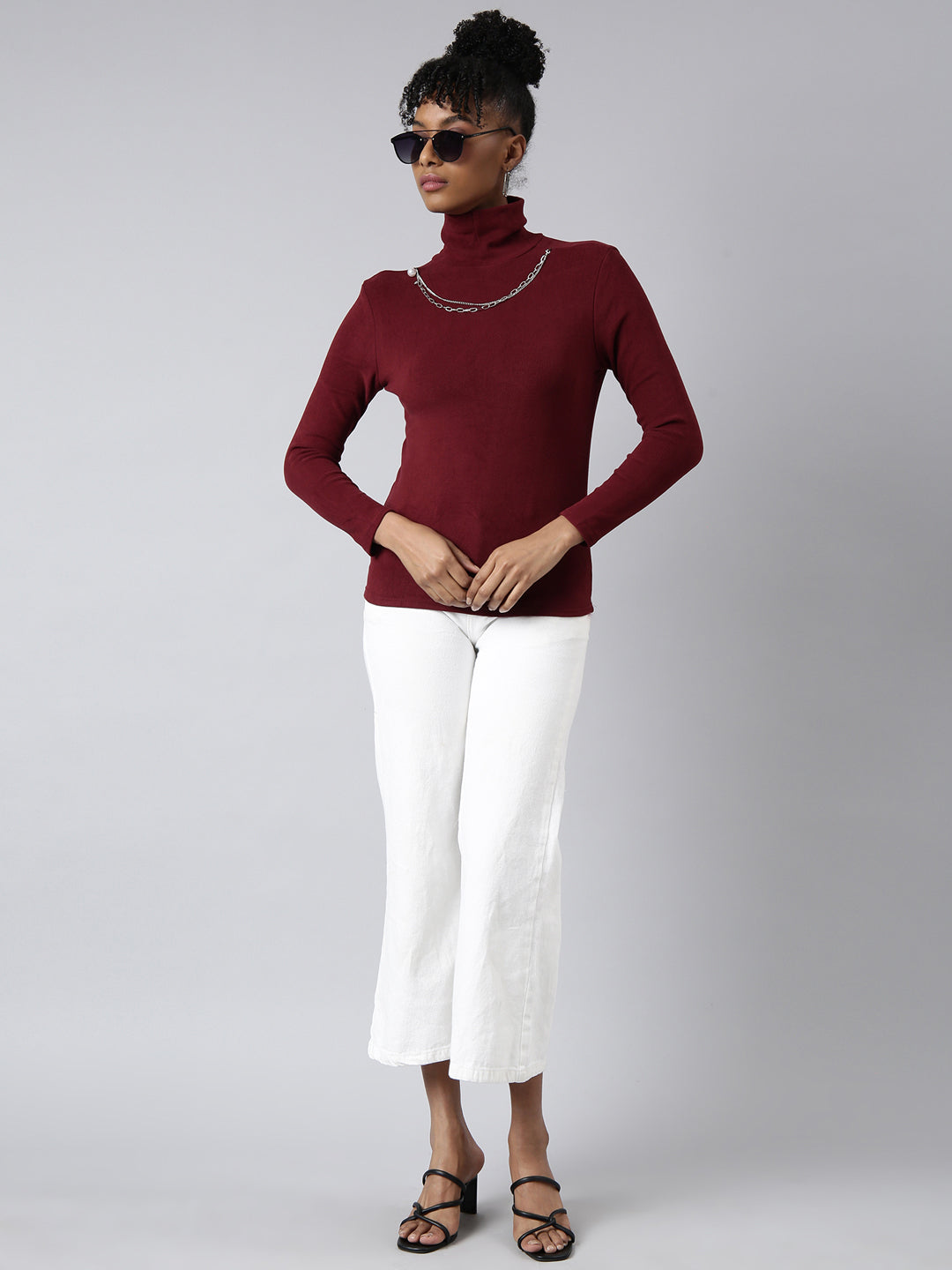 Women Maroon Solid Top