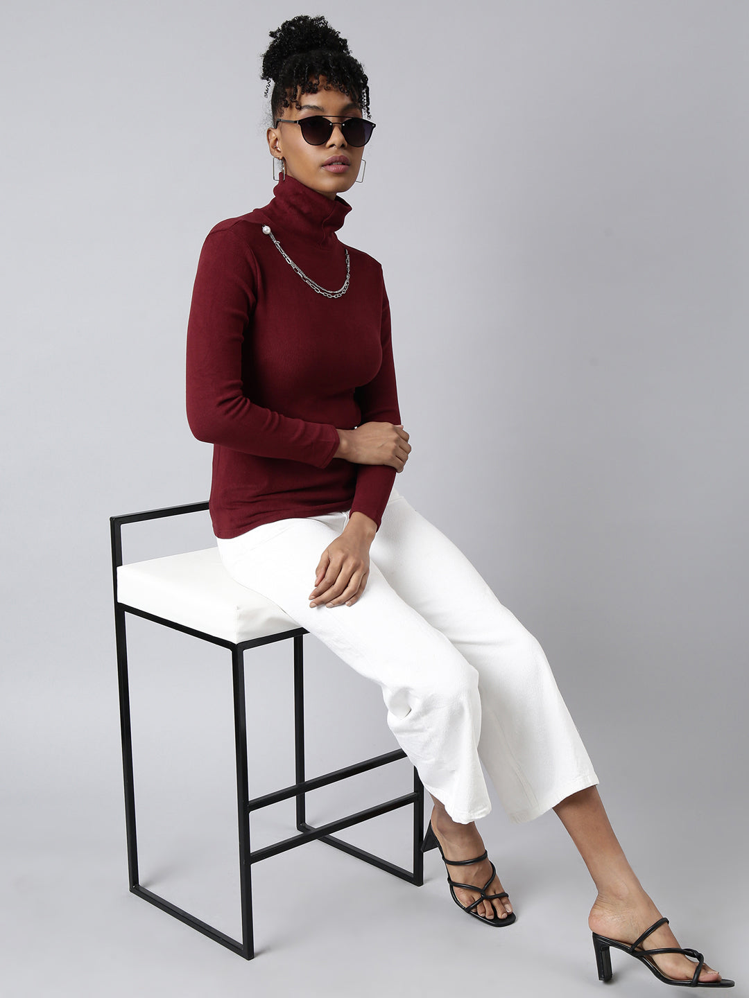 Women Maroon Solid Top