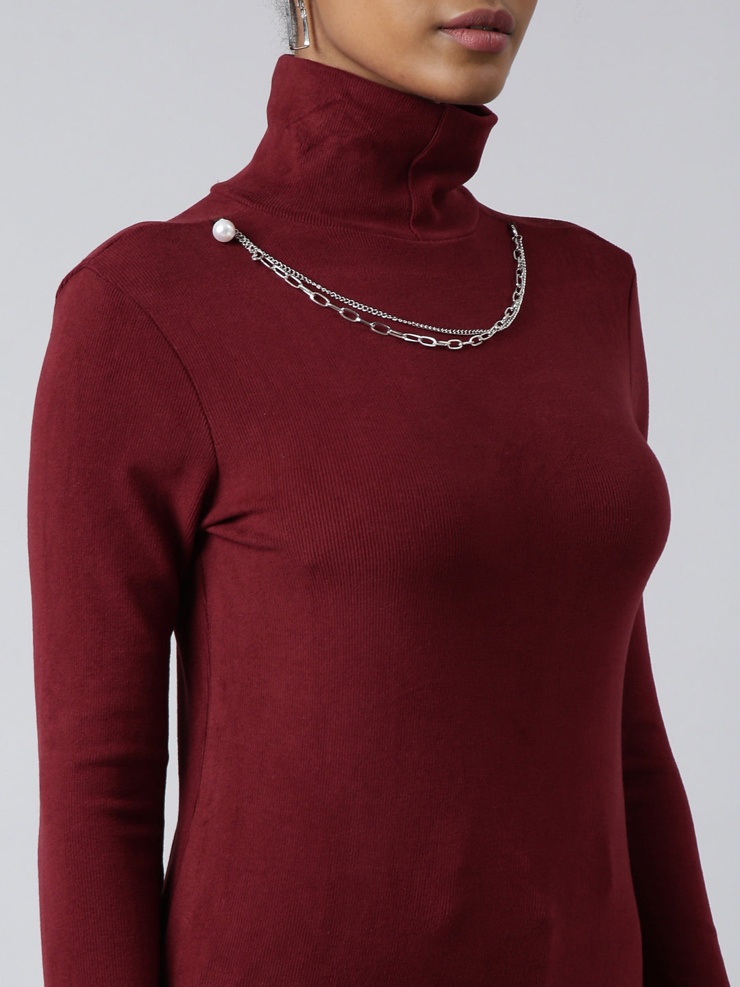 Women Maroon Solid Top