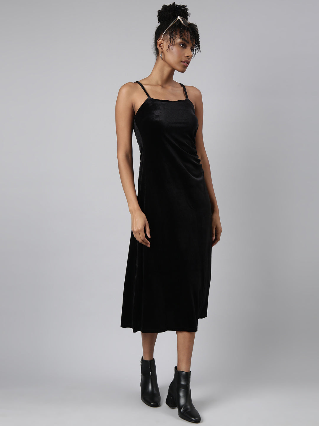 Women Black Solid A-Line Dress