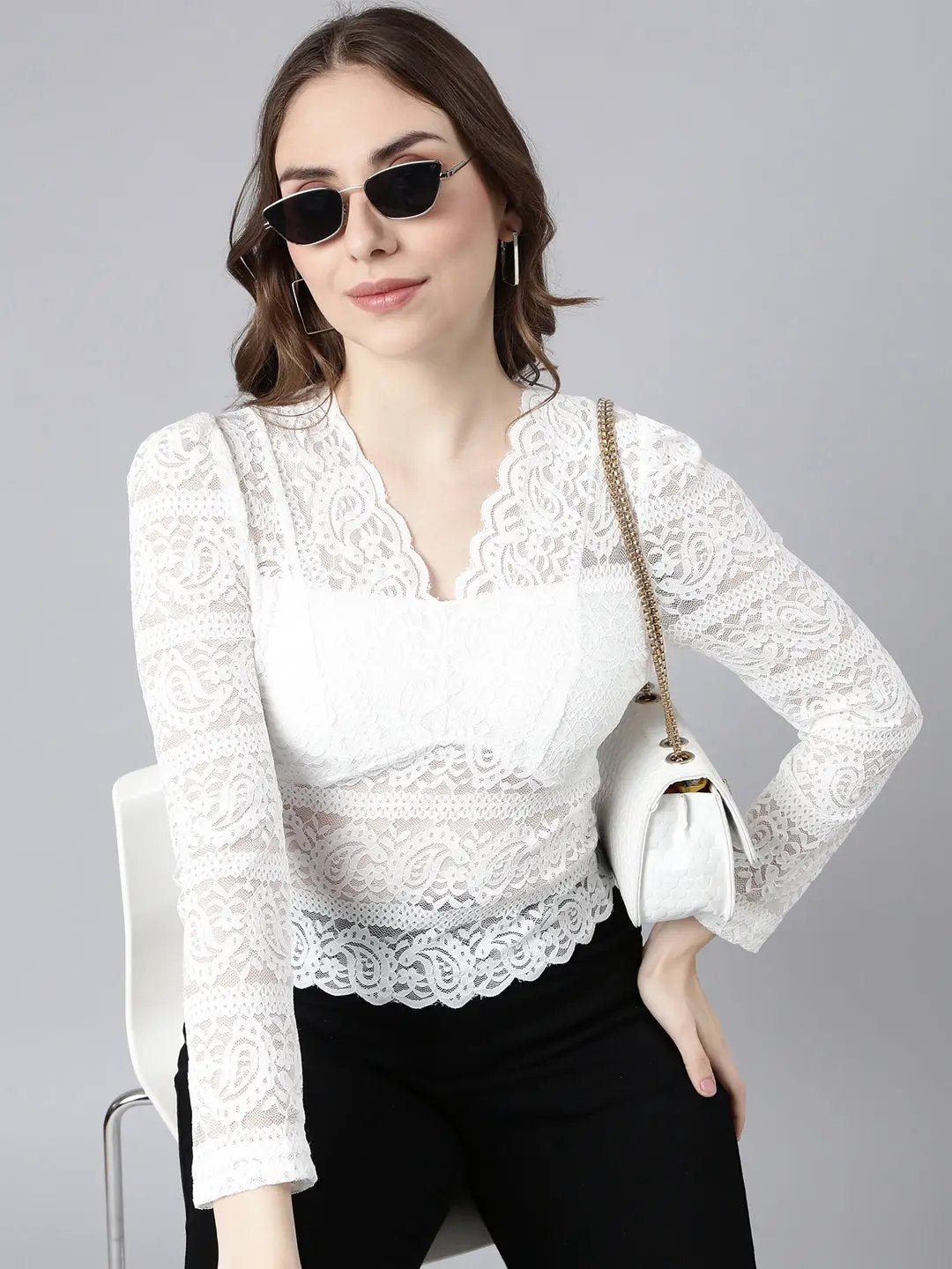 Women's White Solid Empire Top