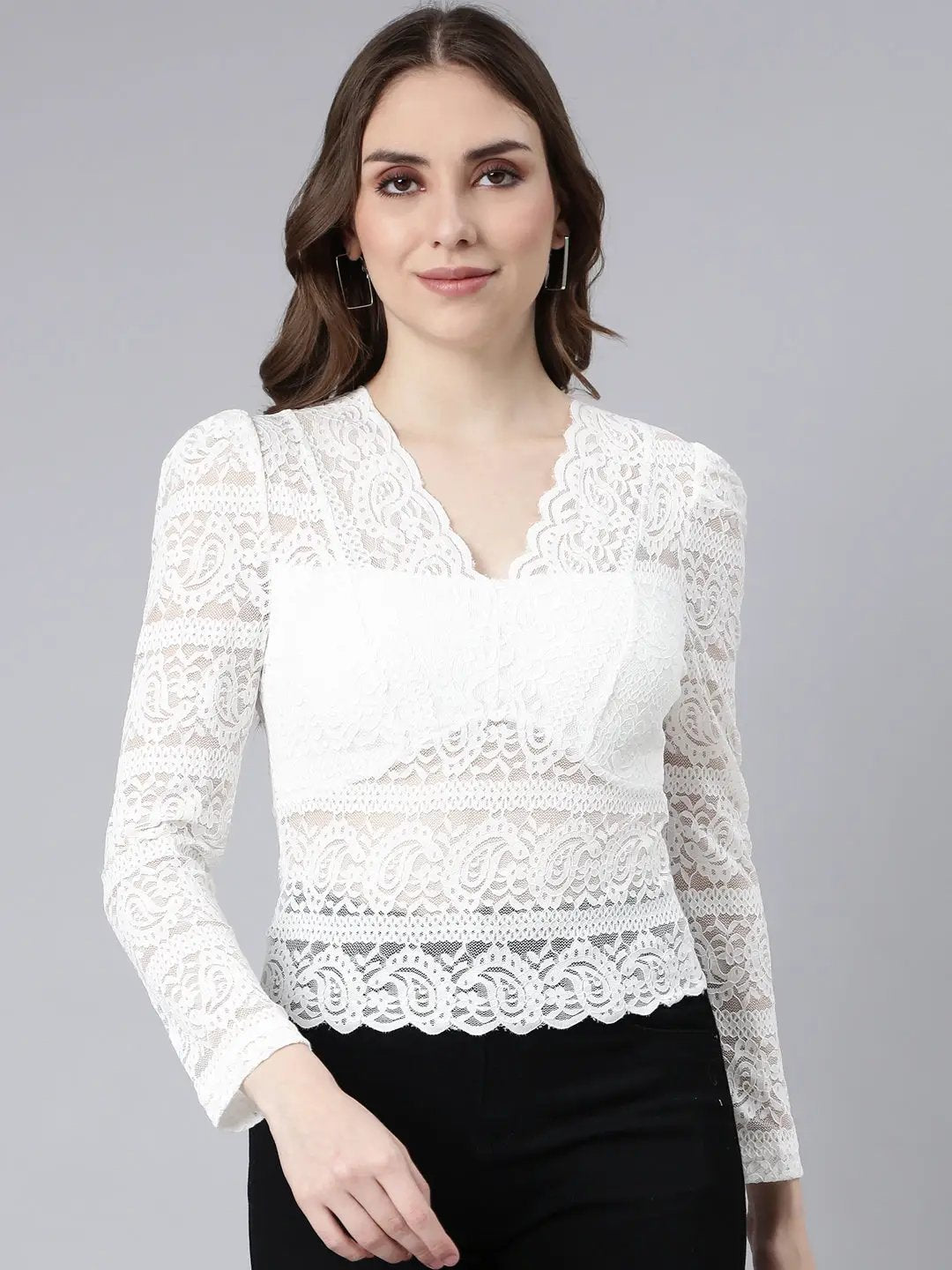 Women's White Solid Empire Top