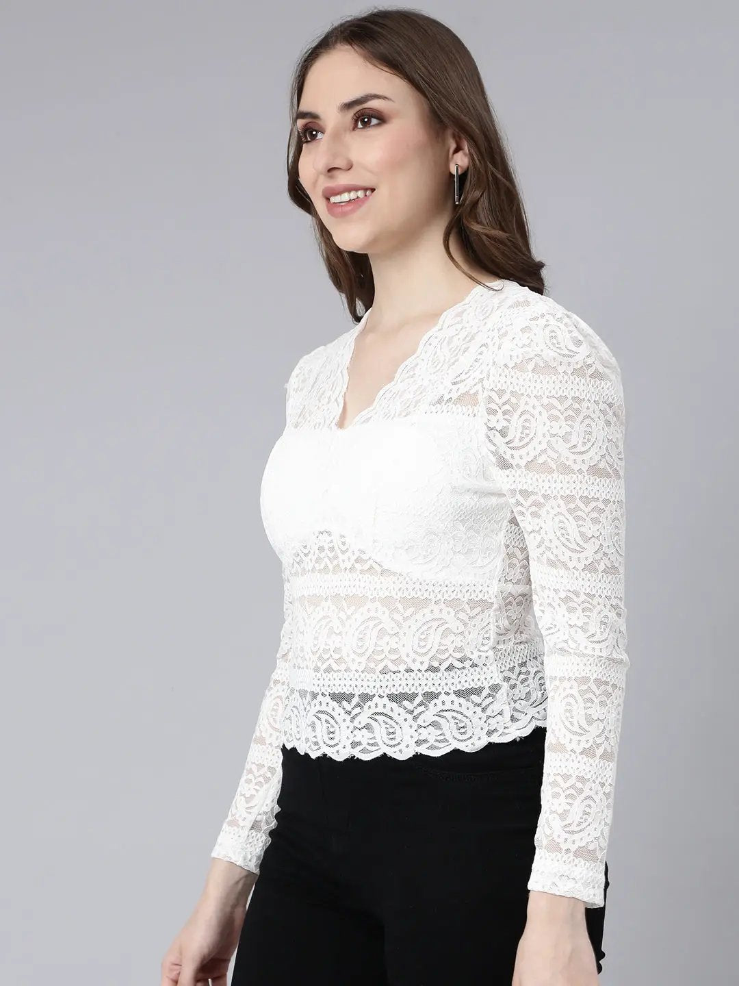 Women's White Solid Empire Top