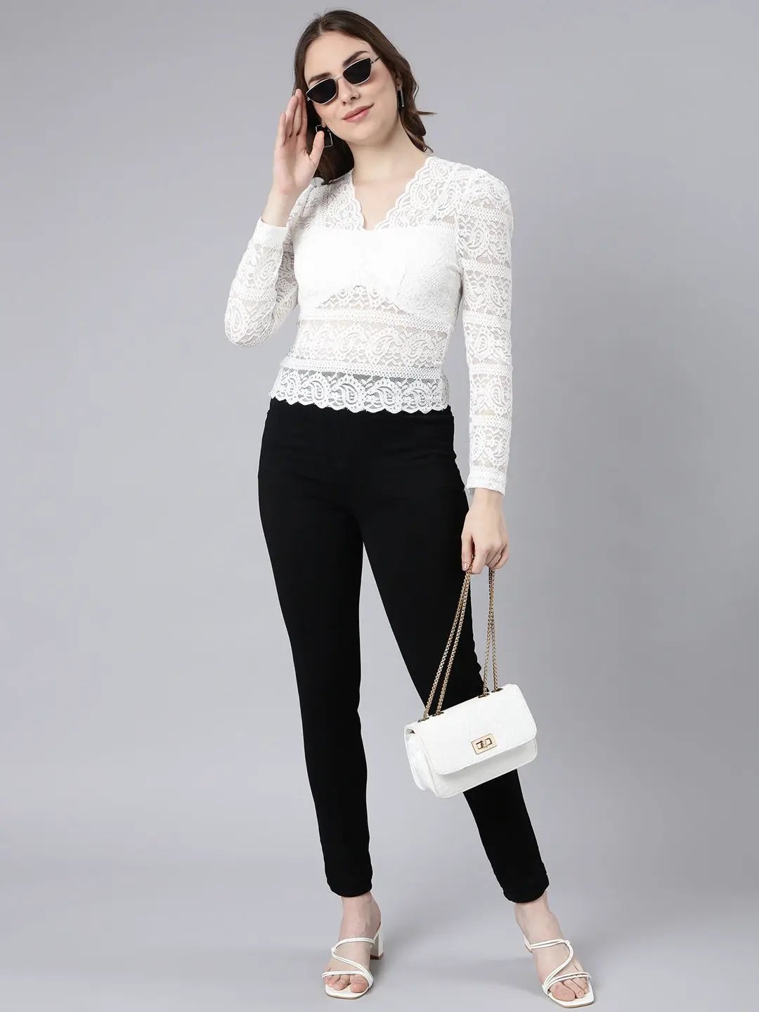 Women's White Solid Empire Top