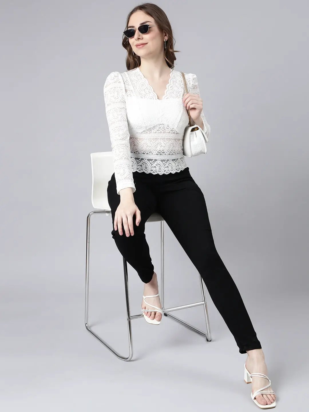 Women's White Solid Empire Top