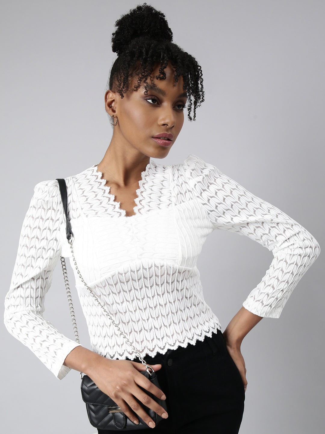 Women White Solid Empire Top