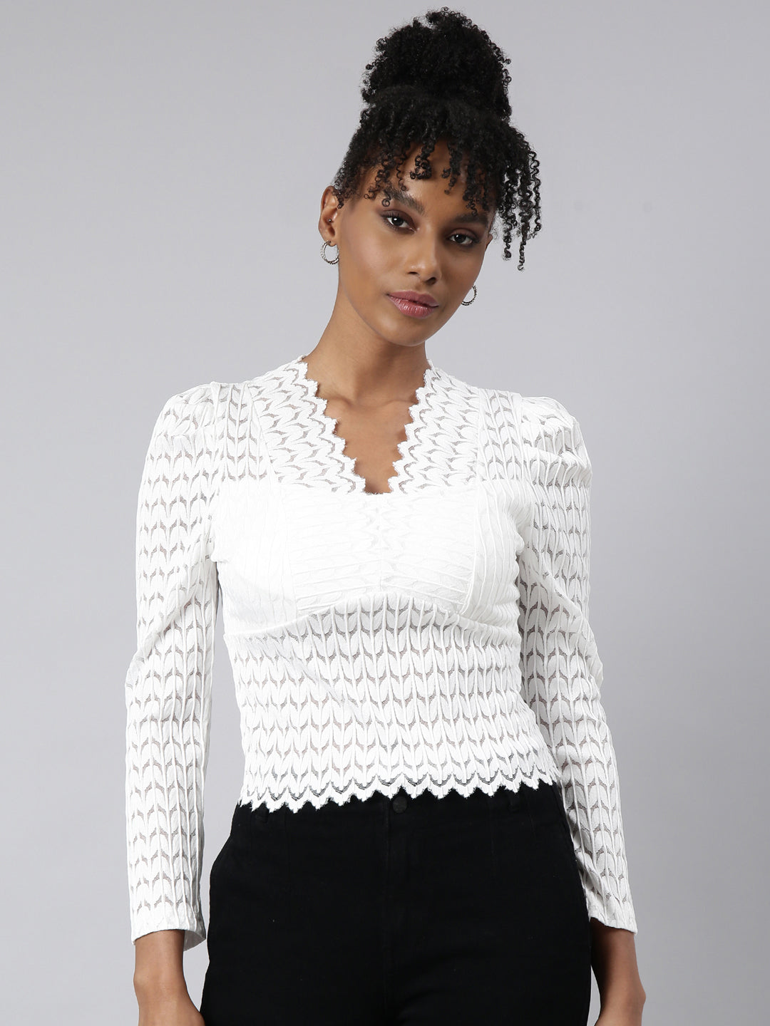 Women White Solid Empire Top