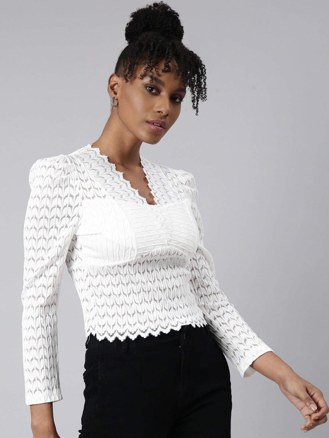 Women White Solid Empire Top