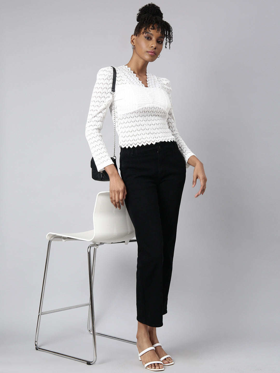 Women White Solid Empire Top