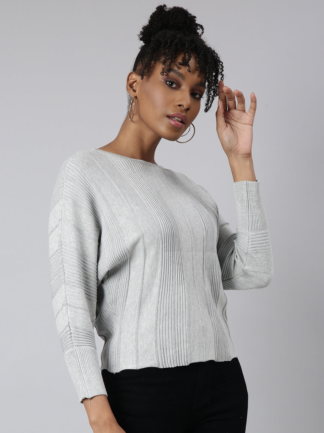 Women Grey Vertical Stripes Top