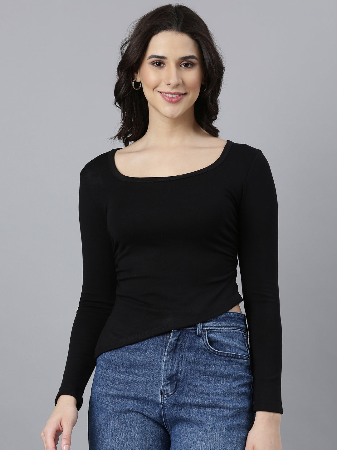 Women's Solid Black Fitted Top