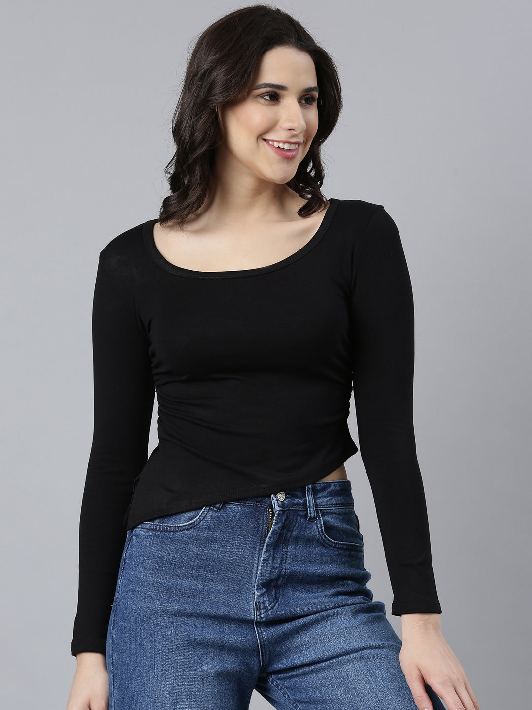 Women's Solid Black Fitted Top