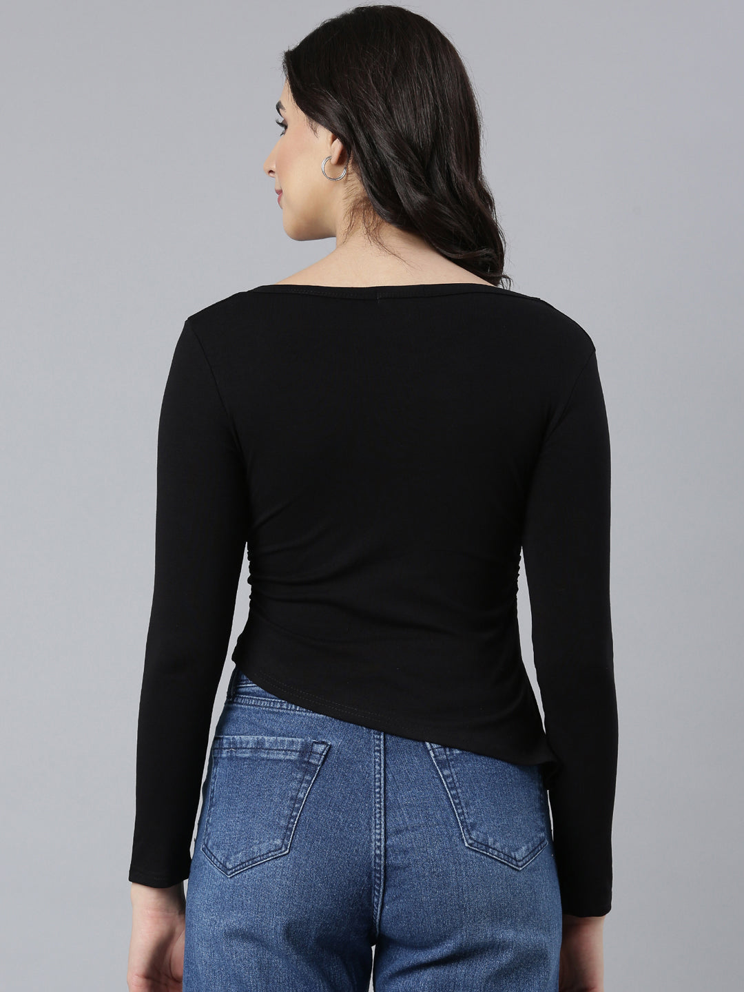 Women's Solid Black Fitted Top