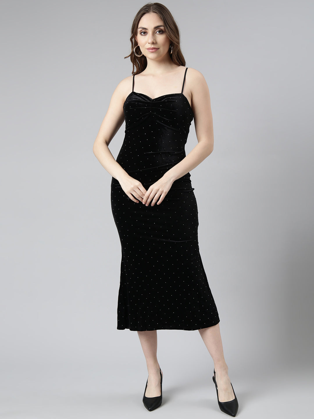 Women's Black Solid Bodycon Dress