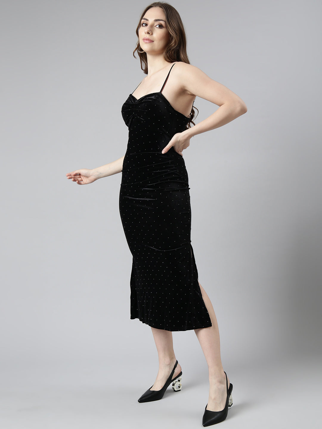 Women's Black Solid Bodycon Dress