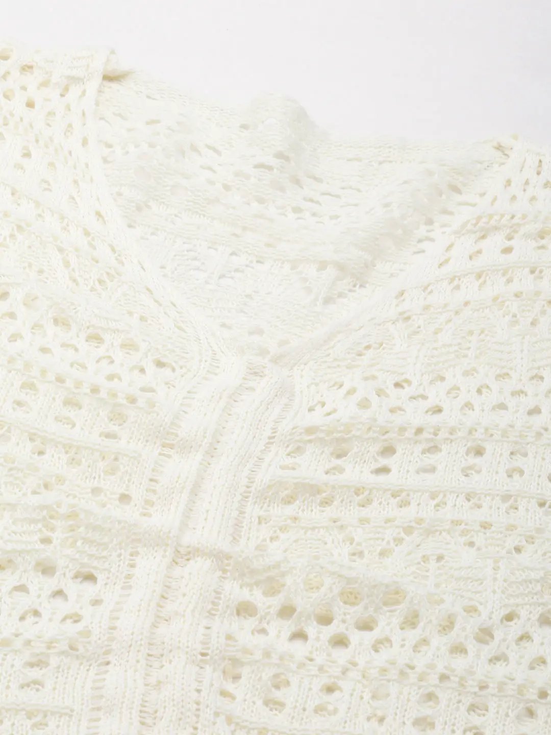 Women's Cream Solid Front-Open Sweater